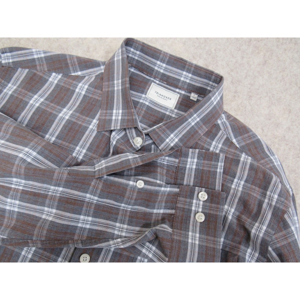 7 Diamonds Majesty Mens Large Brown Grey Plaid Long Sleeve Button‎ Down Shirt L